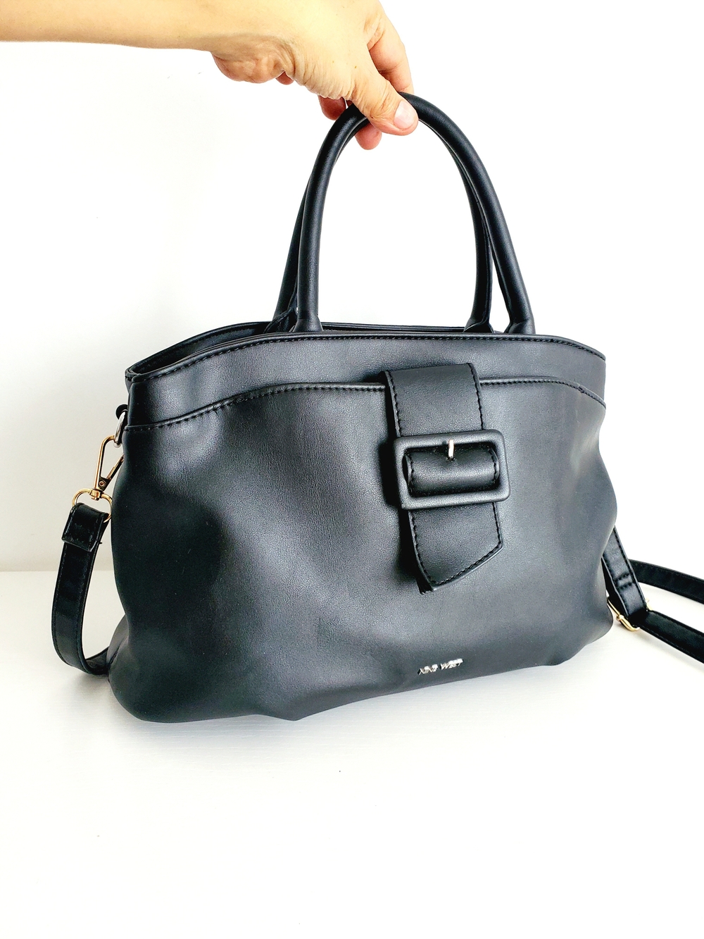 Nine West Black Faux-Leather Buckle Shoulder Bag